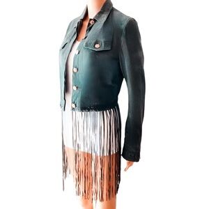 EUC Diesel Leather Fringe Dark Green Jacket